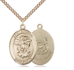 [7076GF3/24GF] 14kt Gold Filled Saint Michael Coast Guard Pendant on a 24 inch Gold Filled Heavy Curb chain