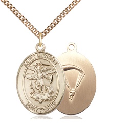 [7076GF7/24GF] 14kt Gold Filled Saint Michael Paratrooper Pendant on a 24 inch Gold Filled Heavy Curb chain