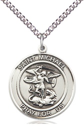 [7076RDSS/24SS] Sterling Silver Saint Michael the Archangel Pendant on a 24 inch Sterling Silver Heavy Curb chain