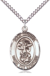 [7076SPSS/24SS] Sterling Silver San Miguel Arcangel Pendant on a 24 inch Sterling Silver Heavy Curb chain