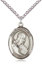 [7077SS/24SS] Sterling Silver Saint Philomena Pendant on a 24 inch Sterling Silver Heavy Curb chain