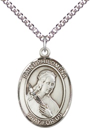 [7077SS/24SS] Sterling Silver Saint Philomena Pendant on a 24 inch Sterling Silver Heavy Curb chain