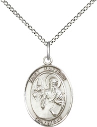 [8074SS/18SS] Sterling Silver Saint Matthew the Apostle Pendant on a 18 inch Sterling Silver Light Curb chain