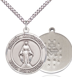 [7078RDSPSS/24SS] Sterling Silver Virgen Milagrosa Pendant on a 24 inch Sterling Silver Heavy Curb chain