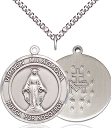 [7078RDSPSS/24SS] Sterling Silver Virgen Milagrosa Pendant on a 24 inch Sterling Silver Heavy Curb chain