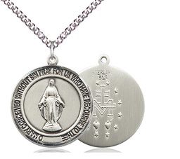 [7078RDSS/24SS] Sterling Silver Miraculous Pendant on a 24 inch Sterling Silver Heavy Curb chain