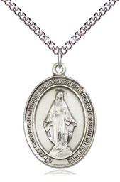 [7078SS/24SS] Sterling Silver Miraculous Pendant on a 24 inch Sterling Silver Heavy Curb chain