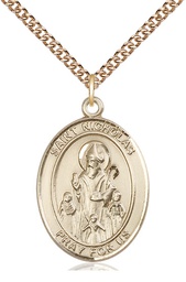 [7080GF/24GF] 14kt Gold Filled Saint Nicholas Pendant on a 24 inch Gold Filled Heavy Curb chain