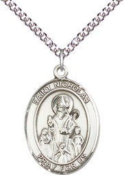 [7080SS/24SS] Sterling Silver Saint Nicholas Pendant on a 24 inch Sterling Silver Heavy Curb chain