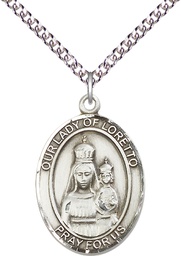[7082SS/24SS] Sterling Silver Our Lady of Loretto Pendant on a 24 inch Sterling Silver Heavy Curb chain