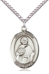 [7083SS/24SS] Sterling Silver Saint Philip the Apostle Pendant on a 24 inch Sterling Silver Heavy Curb chain