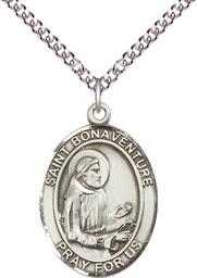 [7085SS/24SS] Sterling Silver Saint Bonaventure Pendant on a 24 inch Sterling Silver Heavy Curb chain