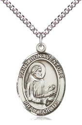 [7085SS/24SS] Sterling Silver Saint Bonaventure Pendant on a 24 inch Sterling Silver Heavy Curb chain