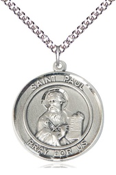 [7086RDSS/24SS] Sterling Silver Saint Paul the Apostle Pendant on a 24 inch Sterling Silver Heavy Curb chain