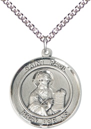 [7086RDSS/24SS] Sterling Silver Saint Paul the Apostle Pendant on a 24 inch Sterling Silver Heavy Curb chain