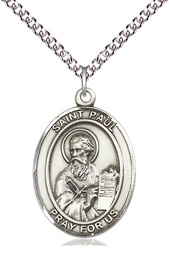 [7086SS/24SS] Sterling Silver Saint Paul the Apostle Pendant on a 24 inch Sterling Silver Heavy Curb chain