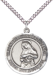 [7087RDSPSS/24SS] Sterling Silver Virgen Divina Providencia Pendant on a 24 inch Sterling Silver Heavy Curb chain