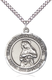 [7087RDSPSS/24SS] Sterling Silver Virgen Divina Providencia Pendant on a 24 inch Sterling Silver Heavy Curb chain