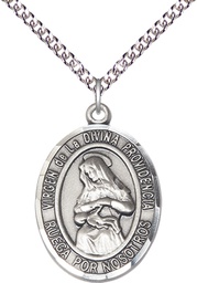 [7087SPSS/24SS] Sterling Silver Virgen de la Divina Pendant on a 24 inch Sterling Silver Heavy Curb chain