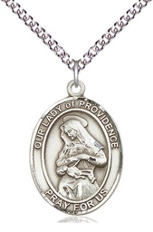 [7087SS/24SS] Sterling Silver Our Lady of Providence Pendant on a 24 inch Sterling Silver Heavy Curb chain