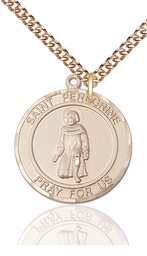 [7088RDGF/24GF] 14kt Gold Filled Saint Peregrine Pendant on a 24 inch Gold Filled Heavy Curb chain