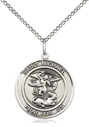 [8076RDSS/18SS] Sterling Silver Saint Michael the Archangel Pendant on a 18 inch Sterling Silver Light Curb chain