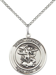 [8076RDSS/18SS] Sterling Silver Saint Michael the Archangel Pendant on a 18 inch Sterling Silver Light Curb chain