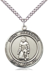 [7088RDSS/24SS] Sterling Silver Saint Peregrine Pendant on a 24 inch Sterling Silver Heavy Curb chain