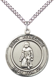 [7088RDSS/24SS] Sterling Silver Saint Peregrine Pendant on a 24 inch Sterling Silver Heavy Curb chain