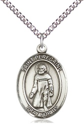 [7088SS/24SS] Sterling Silver Saint Peregrine Laziosi Pendant on a 24 inch Sterling Silver Heavy Curb chain