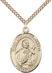 [7089GF/24GF] 14kt Gold Filled Saint Martin de Porres Pendant on a 24 inch Gold Filled Heavy Curb chain