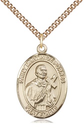 [7089GF/24GF] 14kt Gold Filled Saint Martin de Porres Pendant on a 24 inch Gold Filled Heavy Curb chain