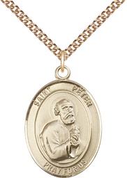[7090GF/24GF] 14kt Gold Filled Saint Peter the Apostle Pendant on a 24 inch Gold Filled Heavy Curb chain