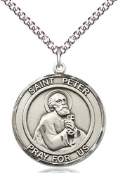 [7090RDSS/24SS] Sterling Silver Saint Peter the Apostle Pendant on a 24 inch Sterling Silver Heavy Curb chain