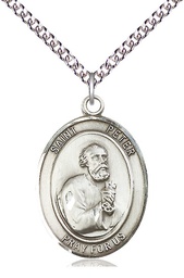 [7090SS/24SS] Sterling Silver Saint Peter the Apostle Pendant on a 24 inch Sterling Silver Heavy Curb chain