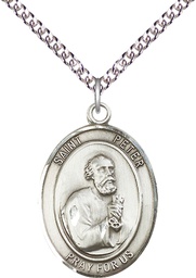 [7090SS/24SS] Sterling Silver Saint Peter the Apostle Pendant on a 24 inch Sterling Silver Heavy Curb chain