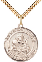 [7091RDSPGF/24GF] 14kt Gold Filled San Raymon Nonato Pendant on a 24 inch Gold Filled Heavy Curb chain