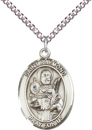 [7091SS/24SS] Sterling Silver Saint Raymond Nonnatus Pendant on a 24 inch Sterling Silver Heavy Curb chain