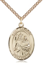 [7092GF/24GF] 14kt Gold Filled Saint Raphael the Archangel Pendant on a 24 inch Gold Filled Heavy Curb chain