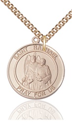 [7092RDGF/24GF] 14kt Gold Filled Saint Raphael the Archangel Pendant on a 24 inch Gold Filled Heavy Curb chain