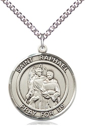 [7092RDSS/24SS] Sterling Silver Saint Raphael the Archangel Pendant on a 24 inch Sterling Silver Heavy Curb chain