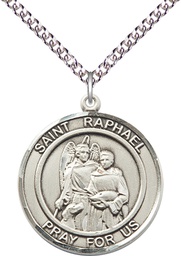 [7092RDSS/24SS] Sterling Silver Saint Raphael the Archangel Pendant on a 24 inch Sterling Silver Heavy Curb chain