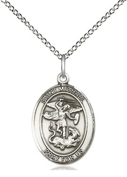 [8076SS/18SS] Sterling Silver Saint Michael the Archangel Pendant on a 18 inch Sterling Silver Light Curb chain