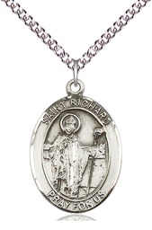 [7093SS/24SS] Sterling Silver Saint Richard Pendant on a 24 inch Sterling Silver Heavy Curb chain