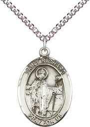 [7093SS/24SS] Sterling Silver Saint Richard Pendant on a 24 inch Sterling Silver Heavy Curb chain