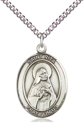 [7094SS/24SS] Sterling Silver Saint Rita of Cascia Pendant on a 24 inch Sterling Silver Heavy Curb chain