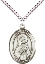 [7094SS/24SS] Sterling Silver Saint Rita of Cascia Pendant on a 24 inch Sterling Silver Heavy Curb chain