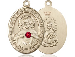 [7098GF-STN7] 14kt Gold Filled Scapular - Ruby Stone Medal with a 3mm Ruby Swarovski stone