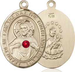 [7098KT-STN7] 14kt Gold Scapular - Ruby Stone Medal with a 3mm Ruby Swarovski stone
