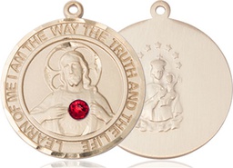 [7098RDGF-STN7] 14kt Gold Filled Scapular - Ruby Stone Medal with a 3mm Ruby Swarovski stone